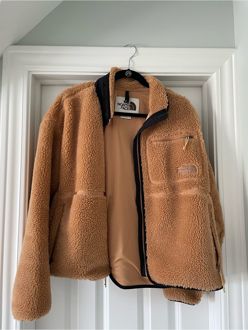The North Face Women's Tan Sherpa Fleece Jacket with Black Trim - Picture 2 of 4